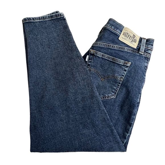 Levis Womens Dark Wash High Rise Silver Tab Crop Mom‎ Jean 31 - Picture 1 of 9